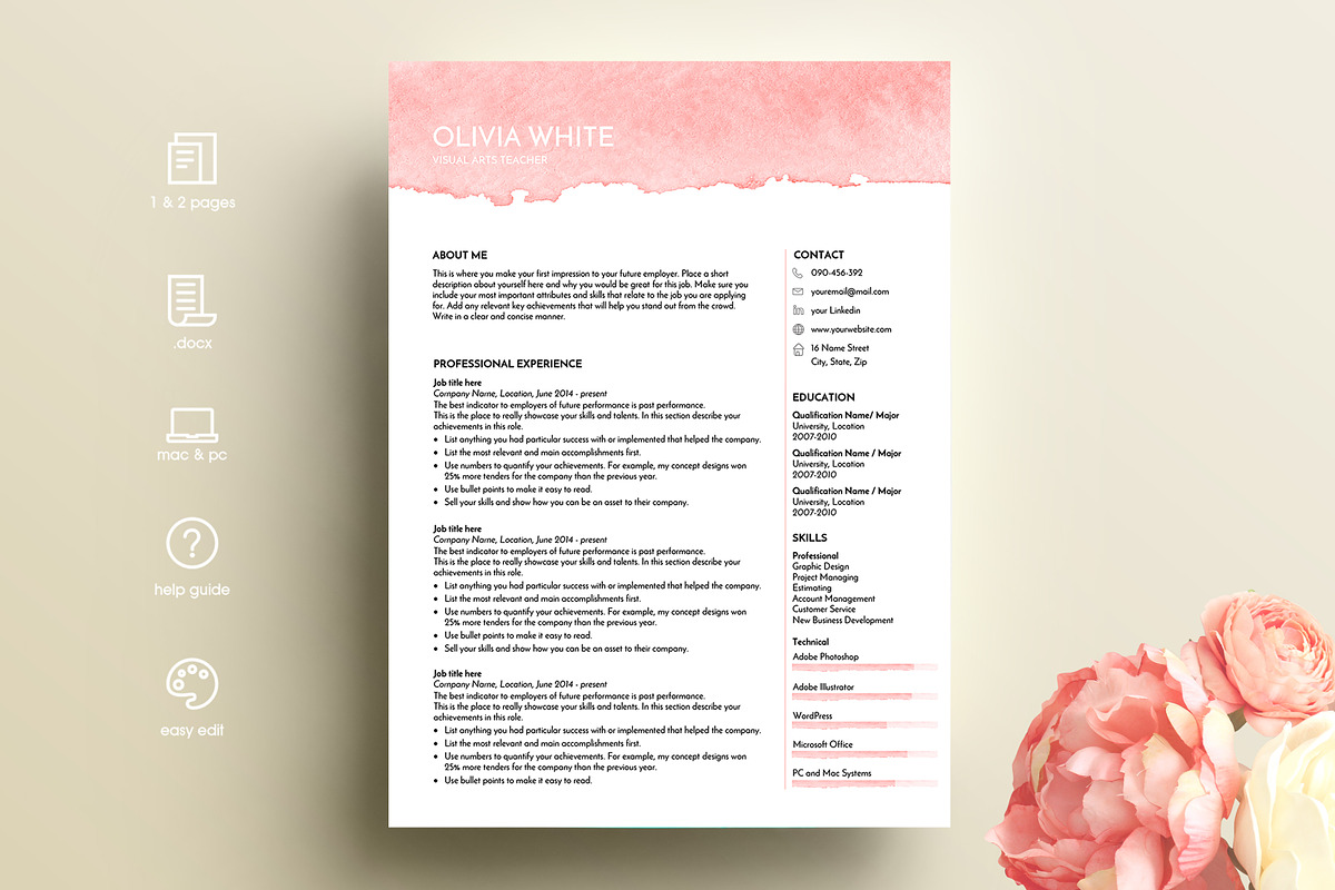 creative resume template ms word, a Resume Template by PinkJellyfish (Photo 2 of 6)