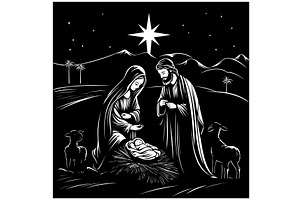 Nativity Scene Black and White
