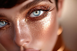 Captivating close-up of sparkling eye makeup highlighting beauty and elegance, a Beauty & Fashion Photo by AlyaAnd
