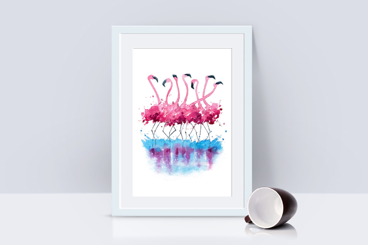 flamingos watercolor painting, an Illustration by Kamenuka (Photo 2 of 2)