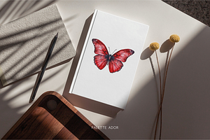 Watercolor Red Butterflies