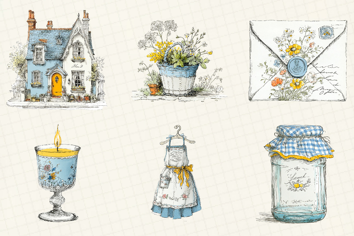 Cottagecore Clipart Hand Drawn Set, an Illustration by DreamCafeArt (Photo 2 of 6)