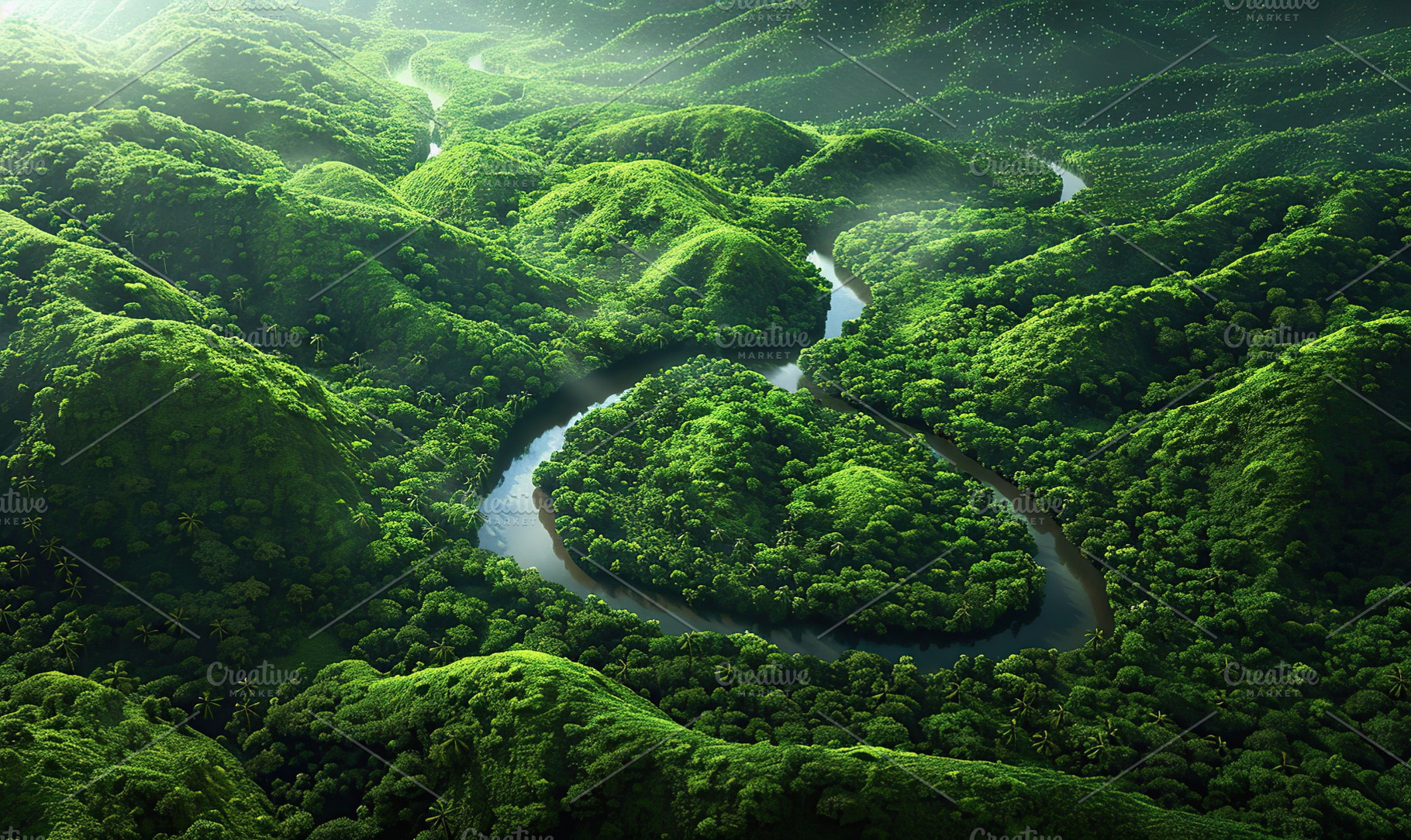 Winding river in the green jungles, a Nature Photo by AlyaAnd