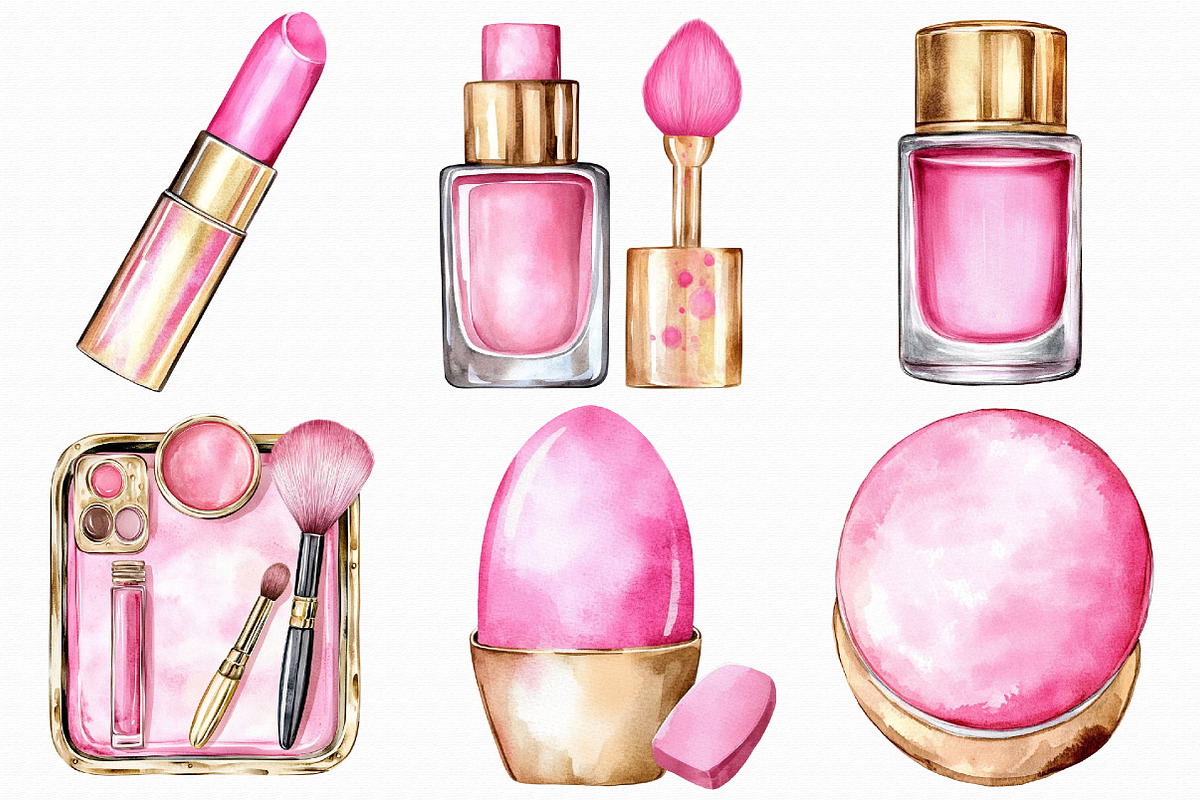 Watercolor Pink Make up Clipart, an Illustration by Libby Wishes (Photo 3 of 5)