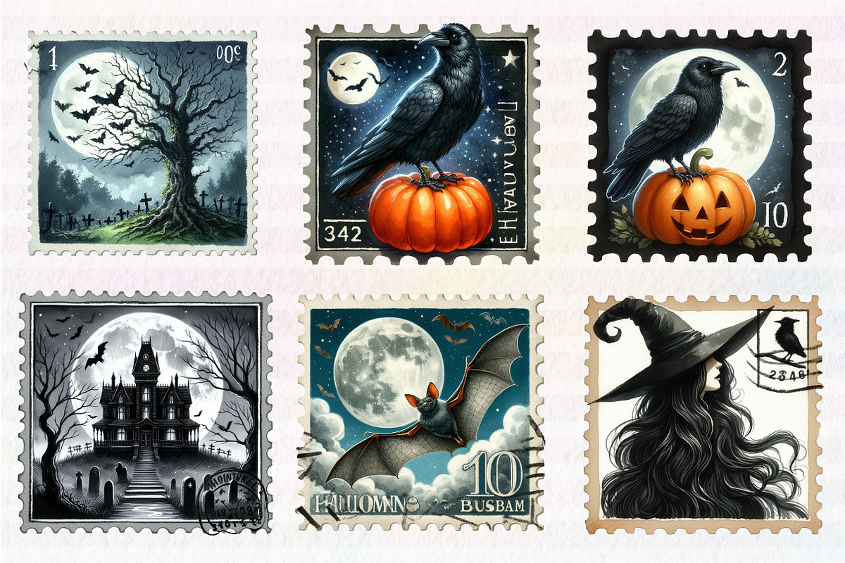 Halloween Postage Stamp Sublimation, an Illustration by CreationArt (Photo 2 of 5)