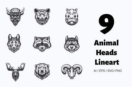 Animal wildlife head design lineart