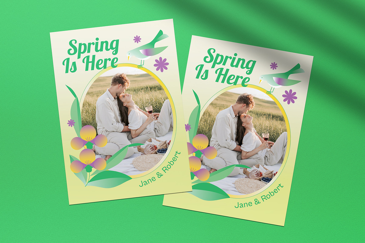 Green Y2K Spring Greeting Card, a Card Template by graphicook (Photo 2 of 4)