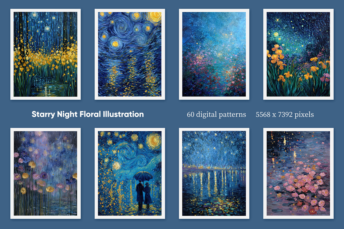 Starry Night Floral Illustration, a Decorative Illustration by Housui Patterns (Photo 3 of 12)