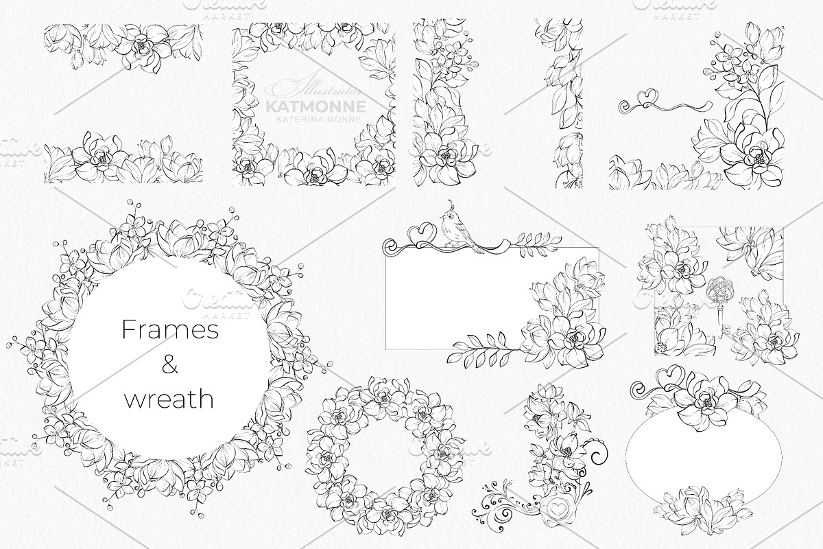 Magnolia Line Art Botanical Vector, a Decorative Illustration by katmonne (Photo 8 of 13)