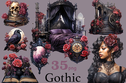 Gothic Black Woman Clipart, a Person Illustration by GlamArtZhanna