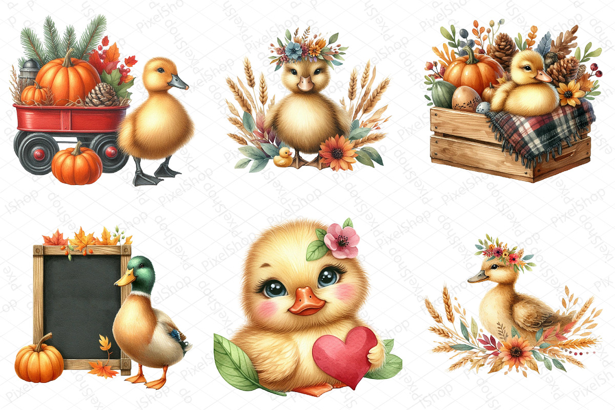 Watercolor Autumn Duck Clipart, an Illustration by DreamPrint404 (Photo 2 of 6)