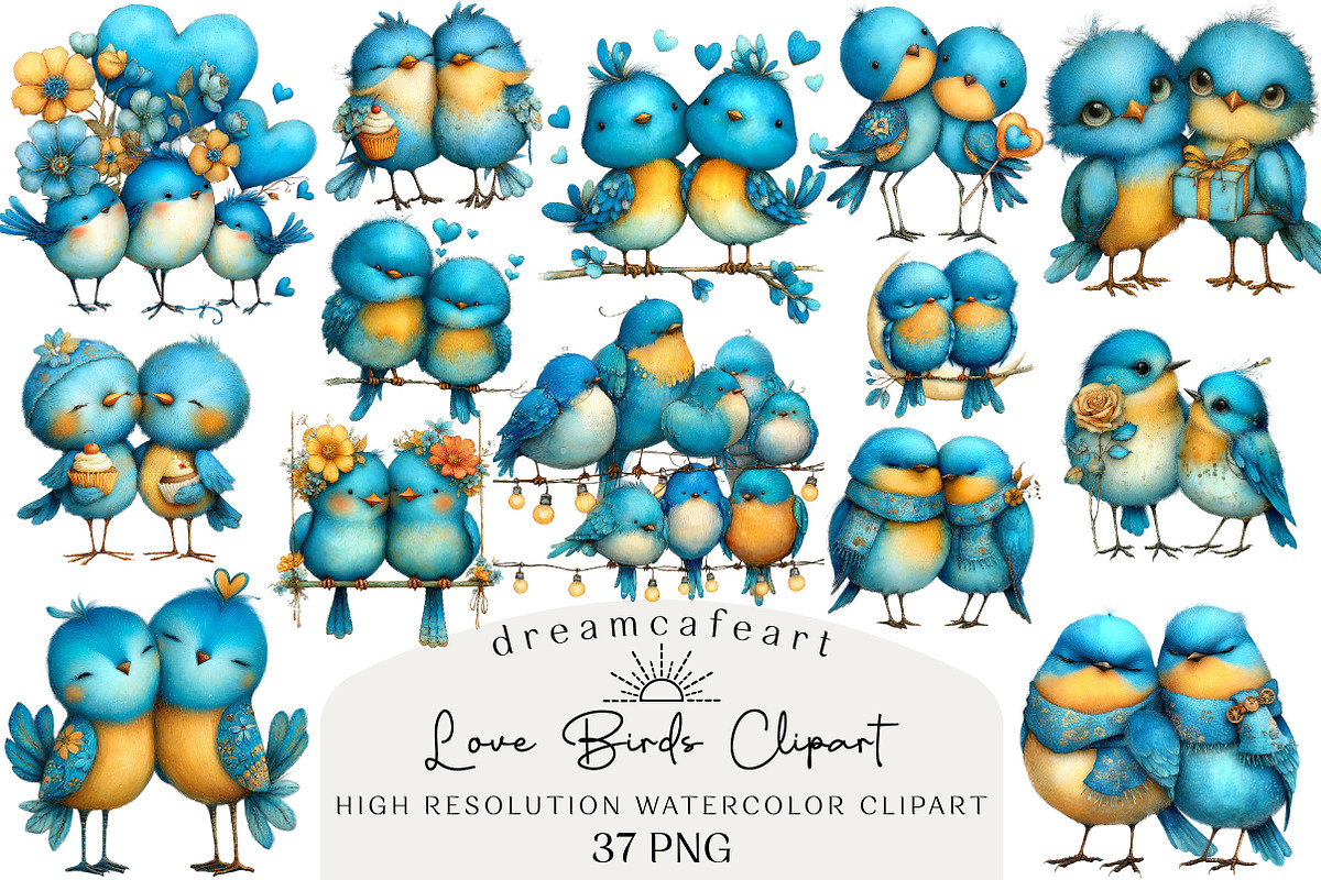 Quirky Valentine Love Birds Clipart, an Illustration by DreamCafeArt (Photo 1 of 6)