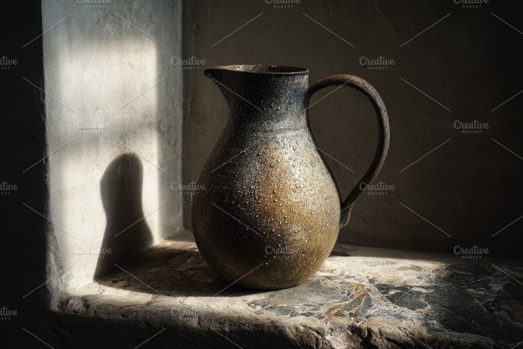 Ceramic Pitcher on Stone Floor, a Food & Drink Photo by Virgo Studio