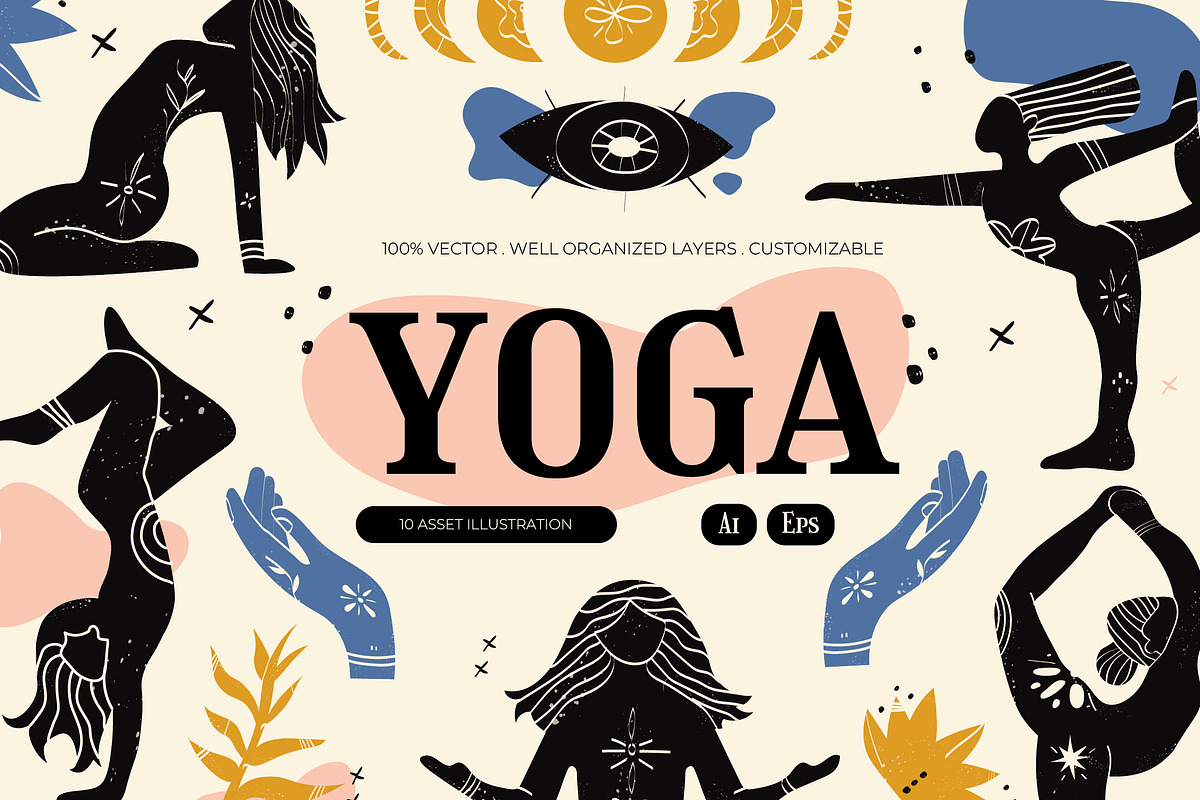 Cream Yoga Asset Illustration Set, a Sport Illustration by graphicook (Photo 1 of 6)