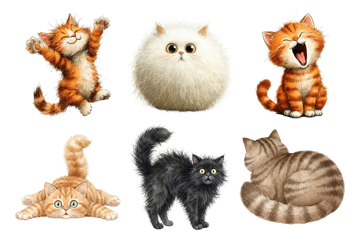 Whimsical Funny Cat PNG Bundle, an Animal Illustration by Creative Art (Photo 4 of 5)