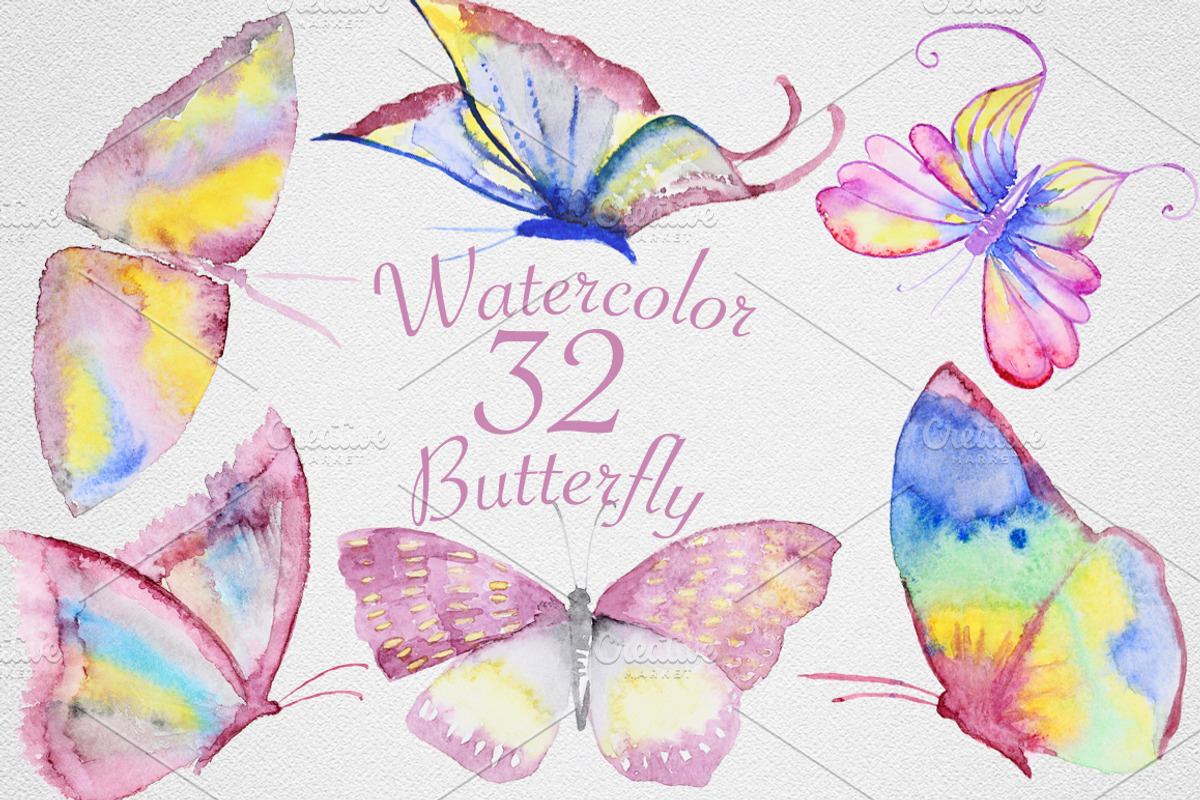 Watercolor Butterfly Set #2, an Object Graphic by IvanFet (Photo 1 of 6)
