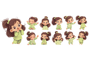 girl in green pajamas. little lady, an Illustration by Stock-Smart-Start