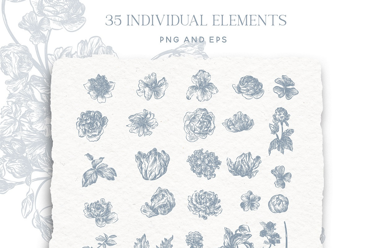 Vintage Line Art Flowers clipart, a Decorative Illustration by BlumenSoul (Photo 7 of 10)
