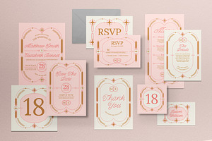 Pink Modern Wedding Invitation Set