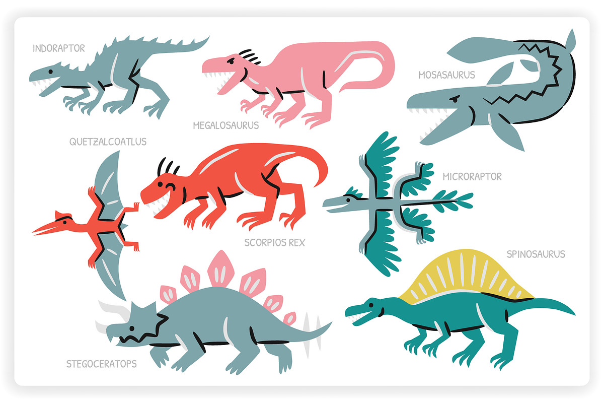 38 Dinosaur Elements x3 Styles, a Graphic by monkik (Photo 4 of 22)