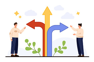 People Choosing Direction with, a Person Illustration by Flashvector