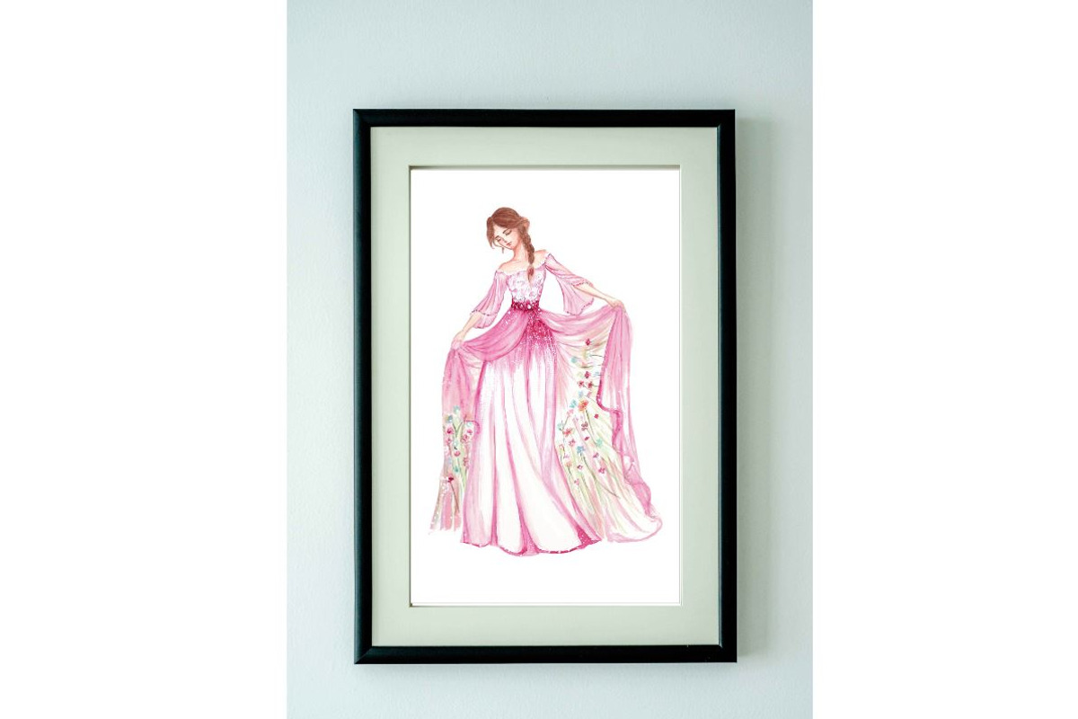 Watercolor pink gown dress princess, a Person Illustration by tranyenhanu (Photo 2 of 3)