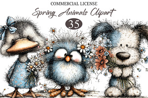 Whimsical Spring Animals Clipart, an Animal Illustration by designcity5