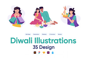 Diwali Illustration Art Set, a Seasonal Illustration by Prosymbols