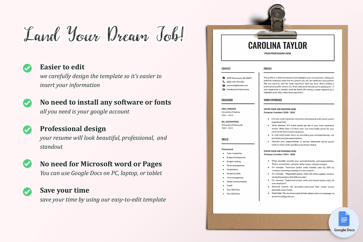 Google Docs Resume Template 01, a Resume Template by GResume (Photo 5 of 8)
