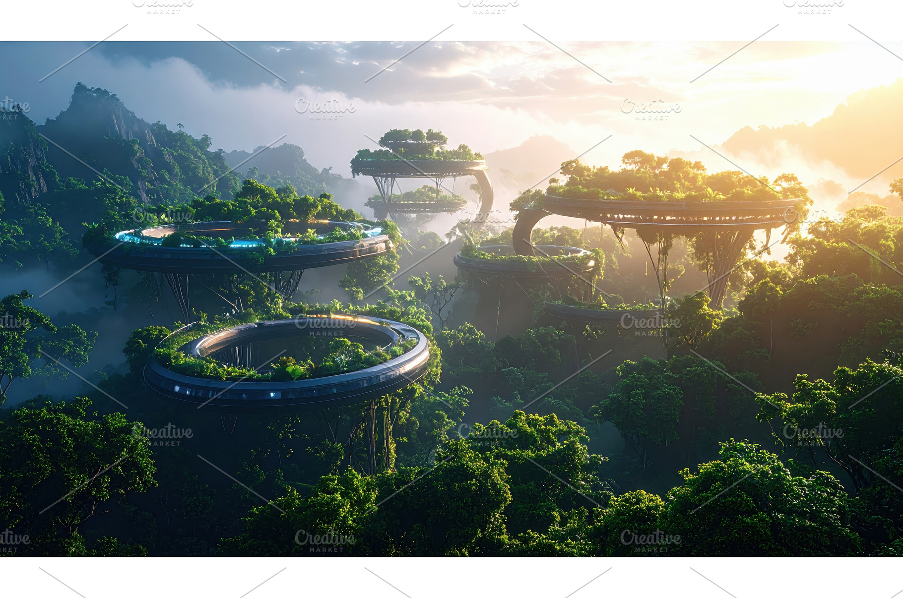 Futuristic eco-city with floating, an Architecture Photo by Igor Tichonow