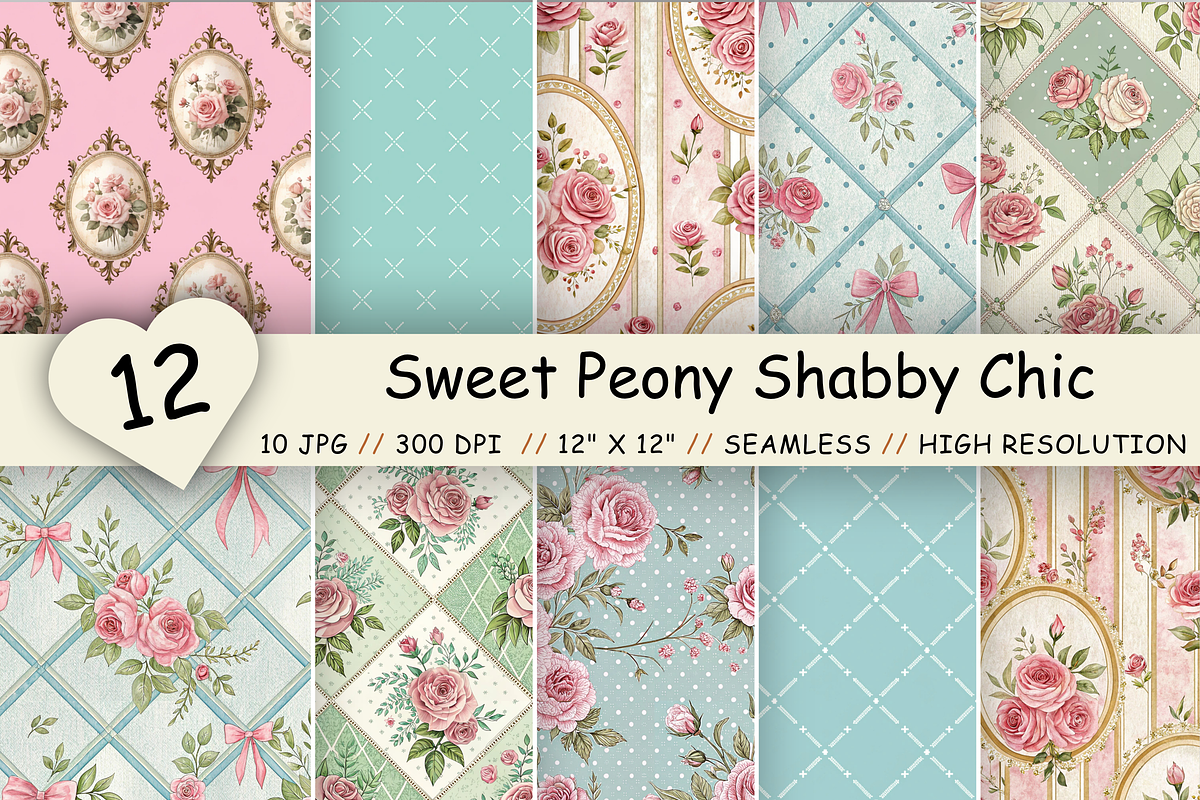 Sweet Peony Shabby Chic Pattern, a Pattern Graphic by FloridPrintables (Photo 1 of 9)