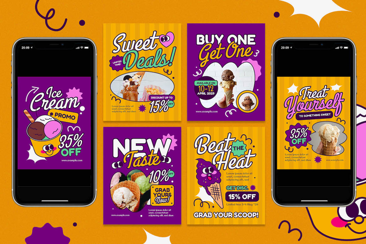 Ice Cream Promo Instagram Pack, a Social Media Template by Aiyari Graphic (Photo 3 of 3)