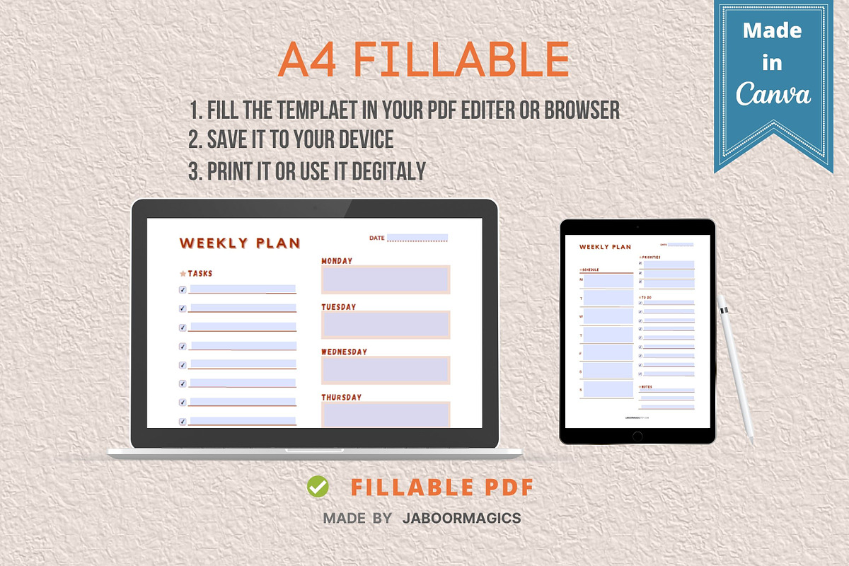 Weekly Planner Template, Canva, a Templates & Theme by Jaboor Magics
