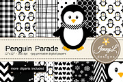 Penguin Digital Papers & Clipart, a Pattern Graphic by JennyL Designs (Thumbnail 1 of 5)
