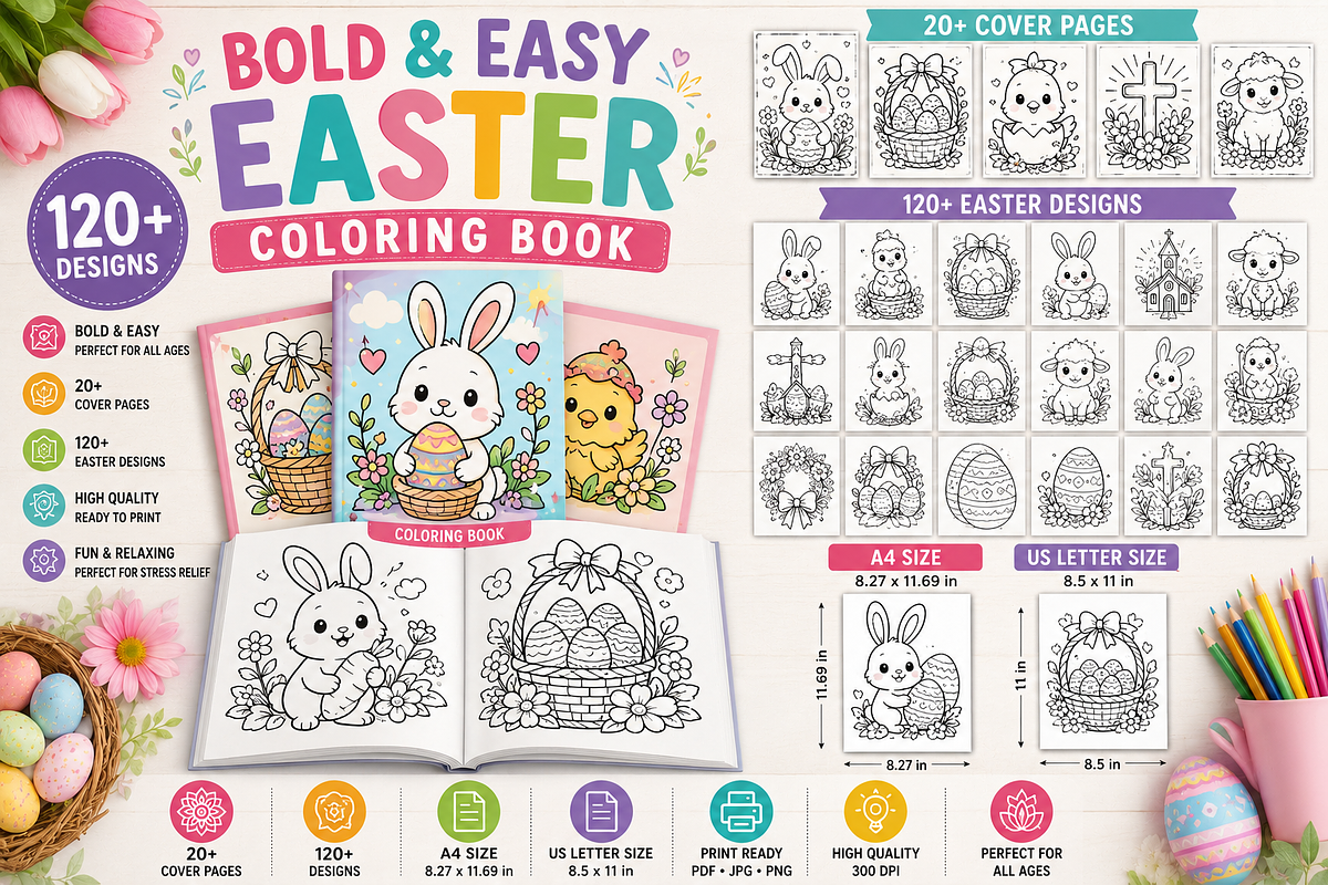 Bold and Easy Easter Coloring Book, a Pattern Graphic by S Graphic Studio (Photo 1 of 3)