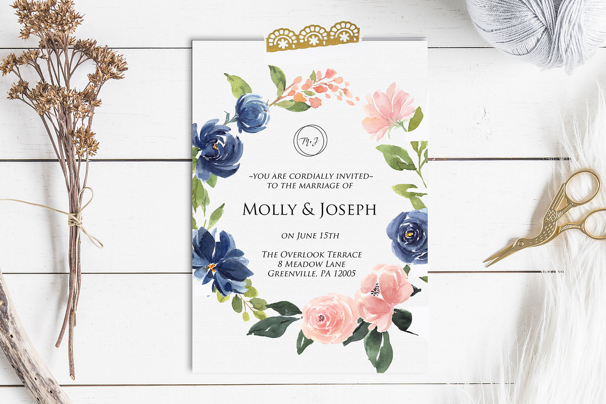 Blush and Blue Watercolor Flowers, an Illustration by Graphic Blue Bird (Photo 9 of 9)