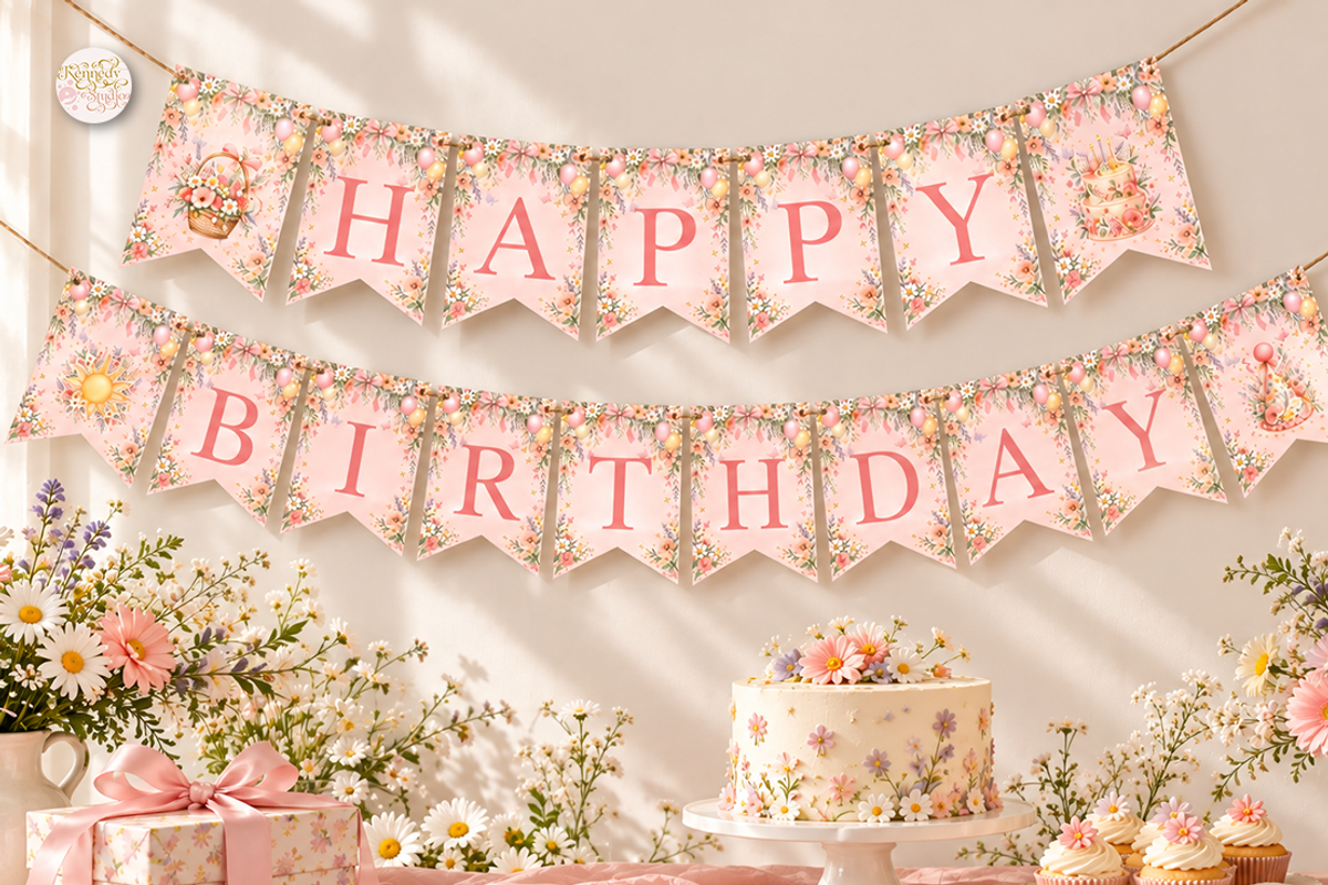 First Birthday Banner Canva Template, a Marketing Template by KennedyStudio (Photo 1 of 10)