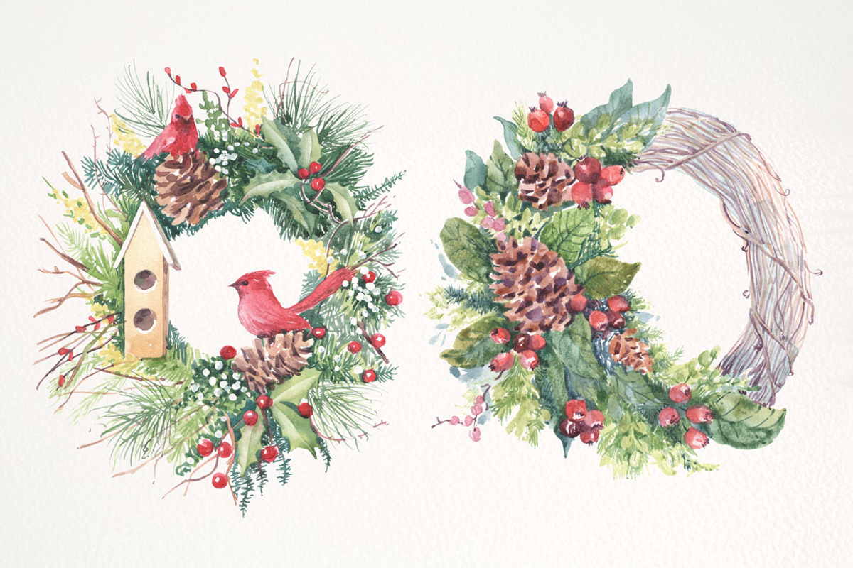 Christmas watercolor wreaths, a Decorative Illustration by soolima (Photo 2 of 9)