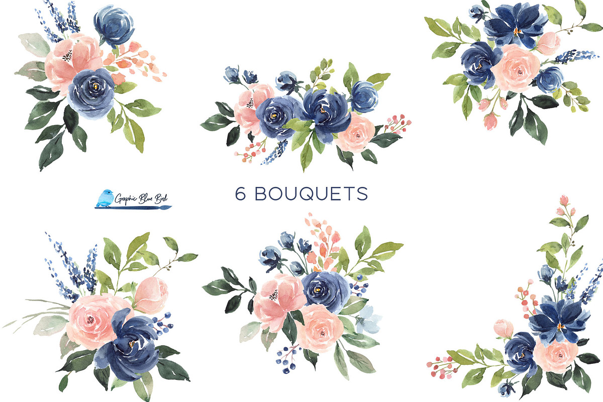 Blush and Blue Watercolor Flowers, an Illustration by Graphic Blue Bird (Photo 3 of 9)