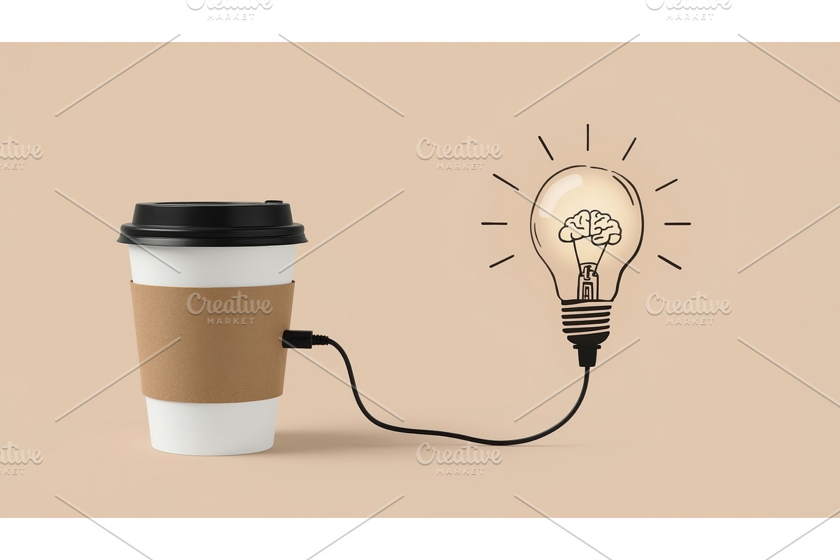 Coffee cup connected to a glowing, an Illustration by tilialucida