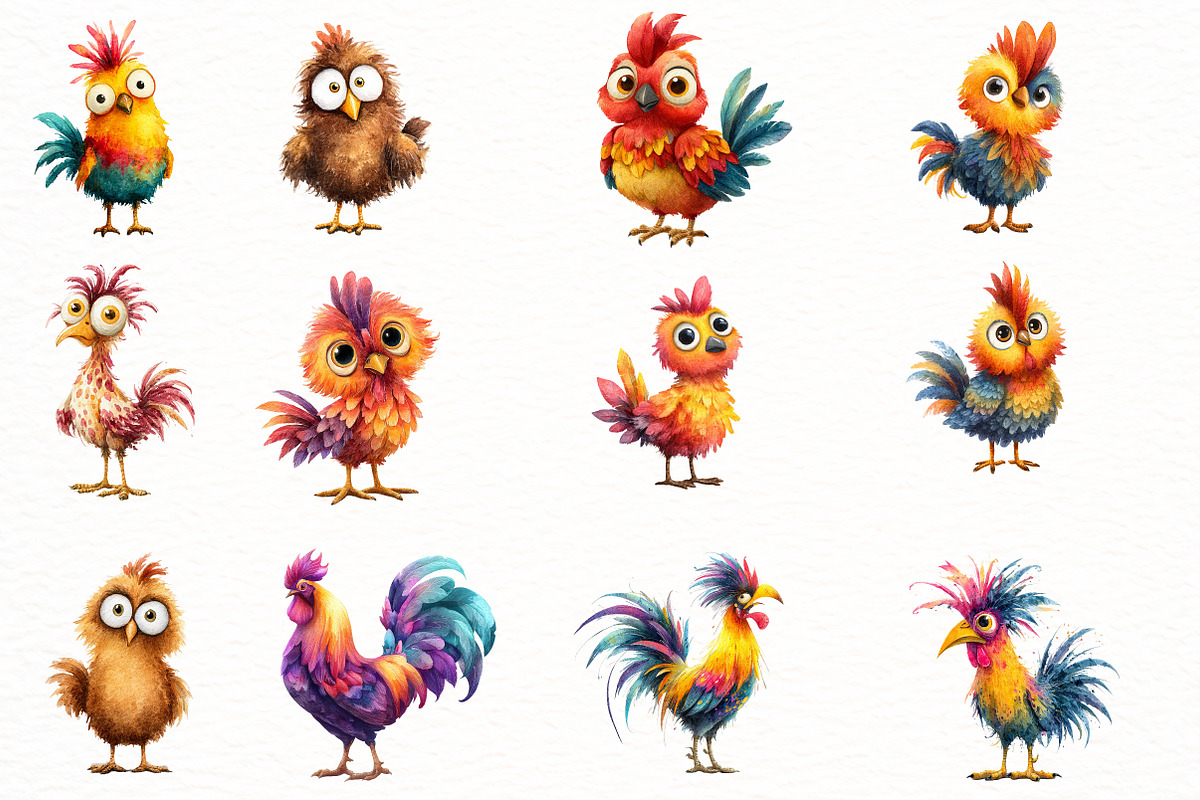 Watercolor Funny chicken Clipart, an Illustration by Designworld (Photo 3 of 4)