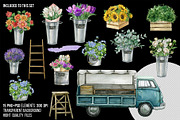 Watercolor flower shop truck cart, an Object Illustration by yana.fefelova (Thumbnail 2 of 6)