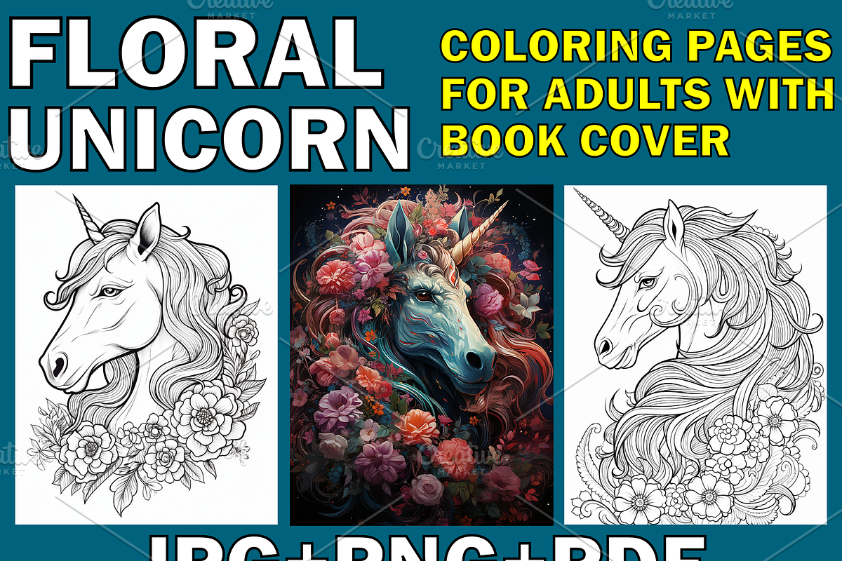 Floral Unicorn Coloring Pages For Ad, a Stationery Template by Design Station (Photo 1 of 5)