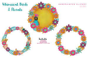 Colorful Whimsical Birds & Flowers