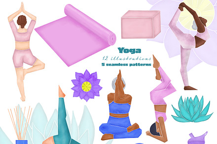 Yoga illustrations and patterns
