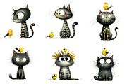 Quirky Cat and bird Clip-Art, an Illustration by CreationArt (Thumbnail 5 of 5)