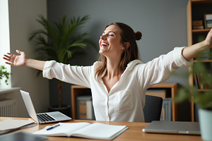 Joyful Person In White Shirt At Home, a Business Photo by Stock Shape