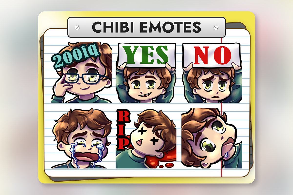 12 Brown Hair Chibi Boy Emotes, an Illustration by Custom Fonts & Patterns (Photo 2 of 12)