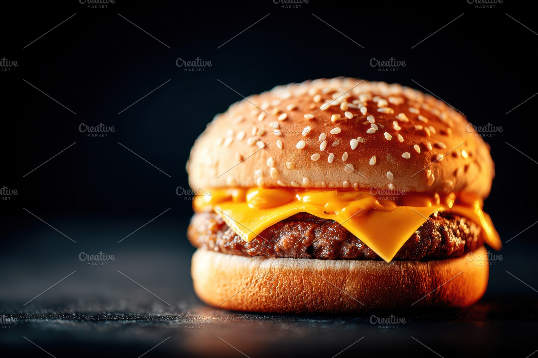Double cheeseburger with sesame bun, a Food & Drink Photo by AlyaAnd