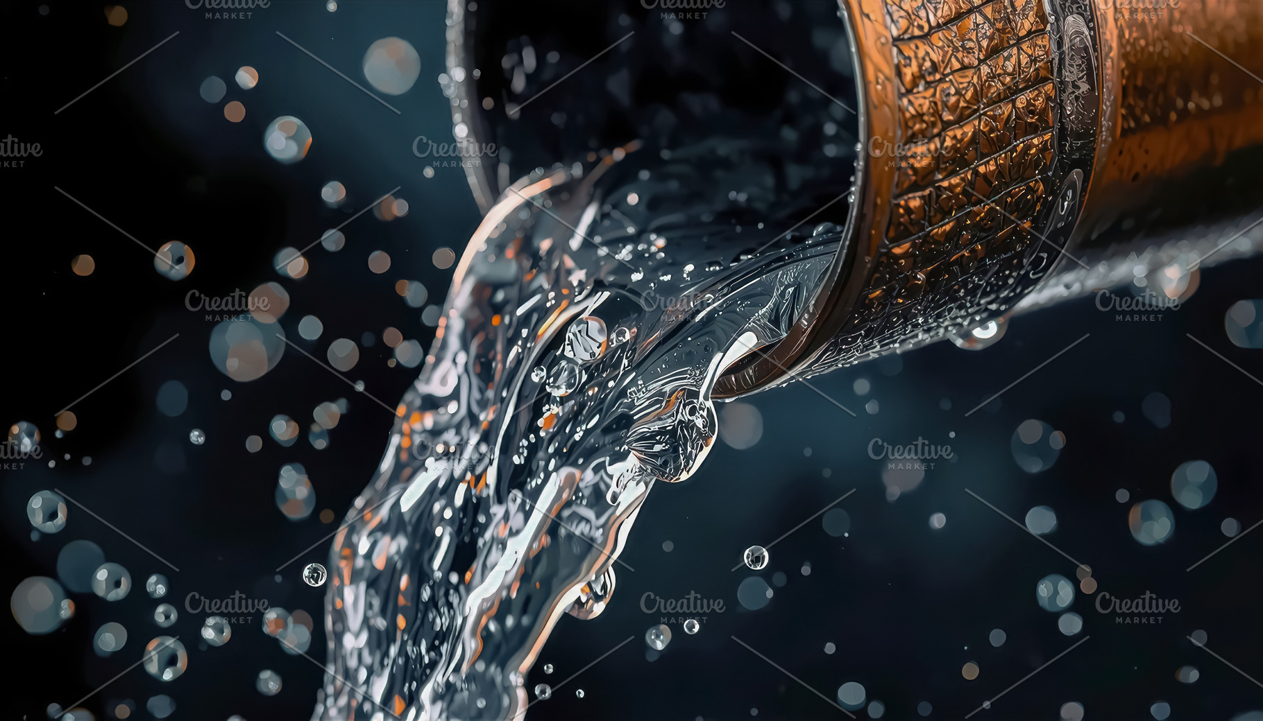Crystal clear water pouring from a m, an Industrial Photo by Perpis